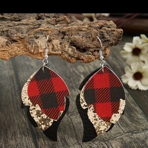 5/20 Plaid and Glitter Leaf Earrings